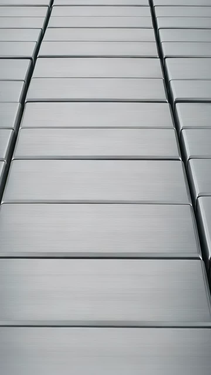 Video verticale: attuazione che muove piastrelle metalliche centrali, inclinandole e riportandole sulle giunture del pannello metallico
