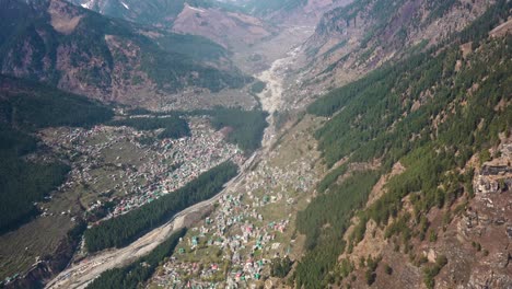 bird's eye view of tourist town of manali in the mountains of the indian state of himachal pradesh