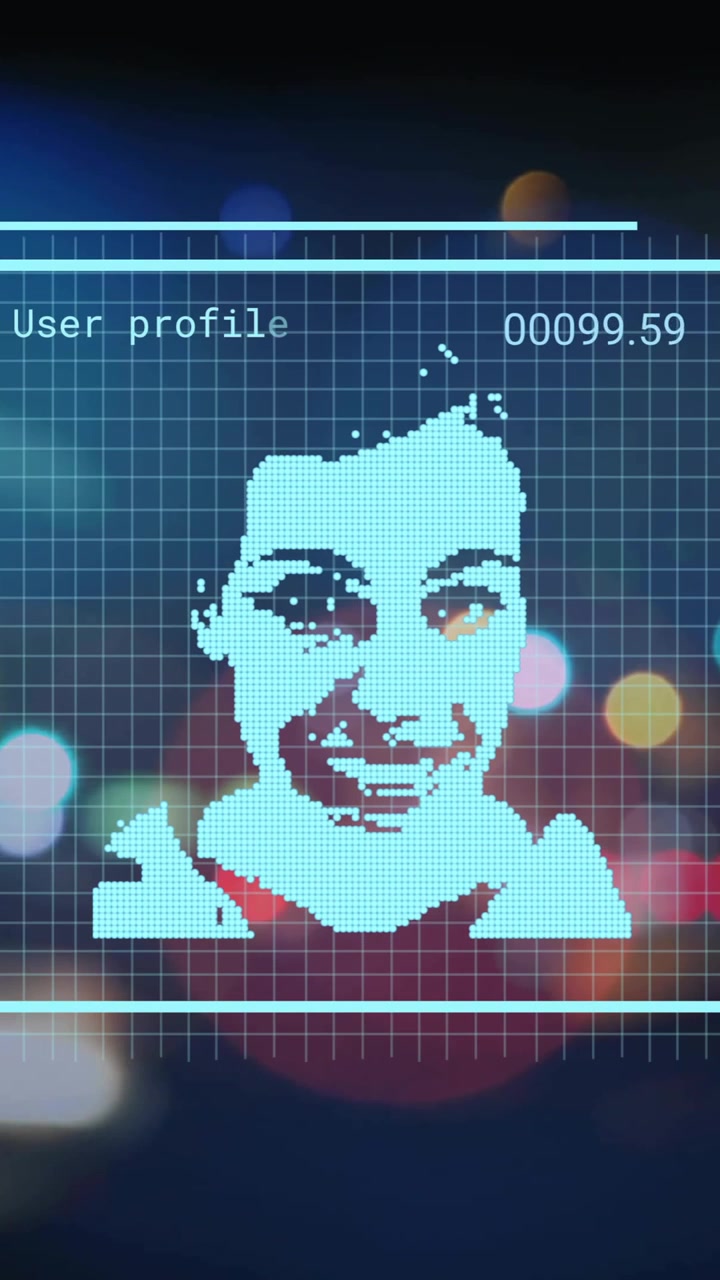 Animation of data processing with people portraits over cars on street with bokeh
