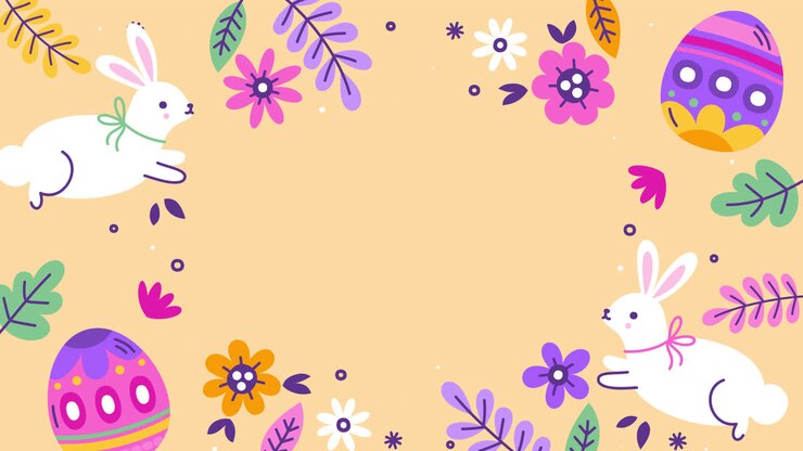 Easter Background with Bunnies and Eggs