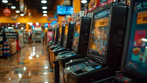 row of slot machines in a casino