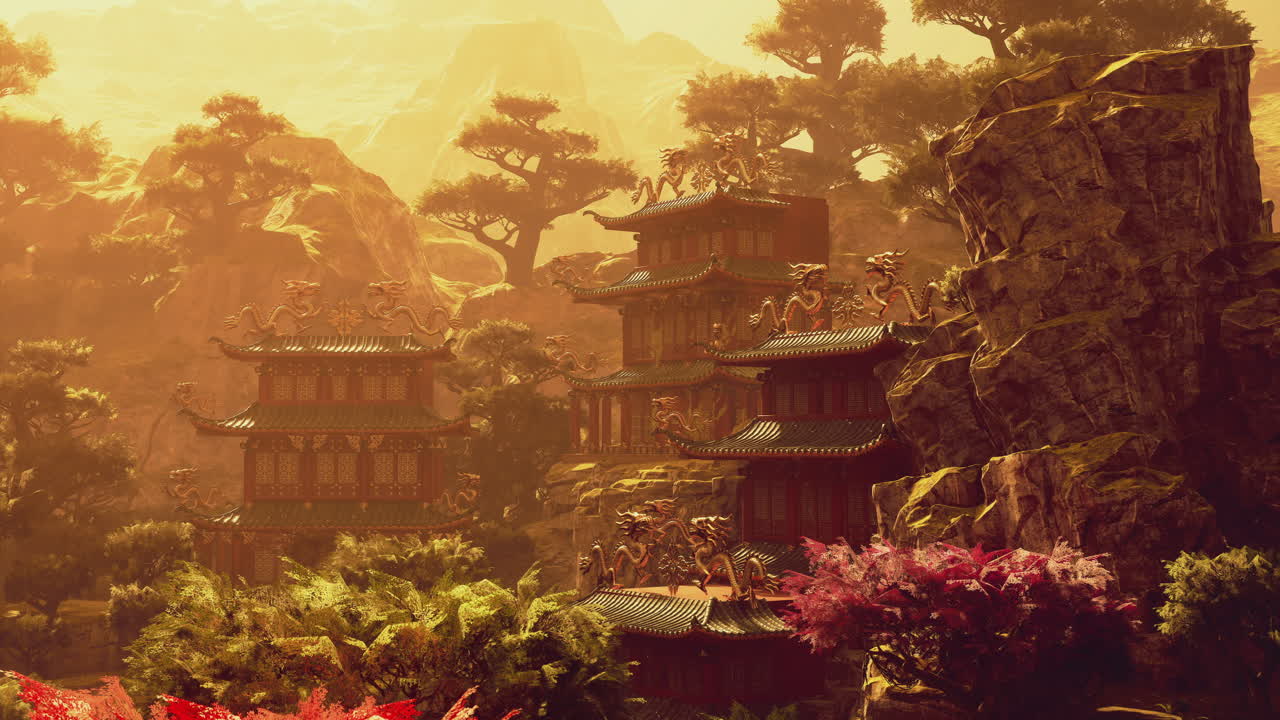 Stunning ancient architecture nestled in serene mountainous landscape