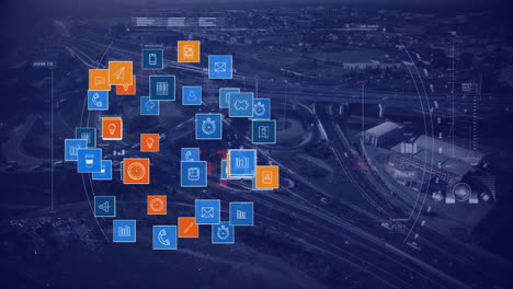 iconos de computadoras y redes en movimiento