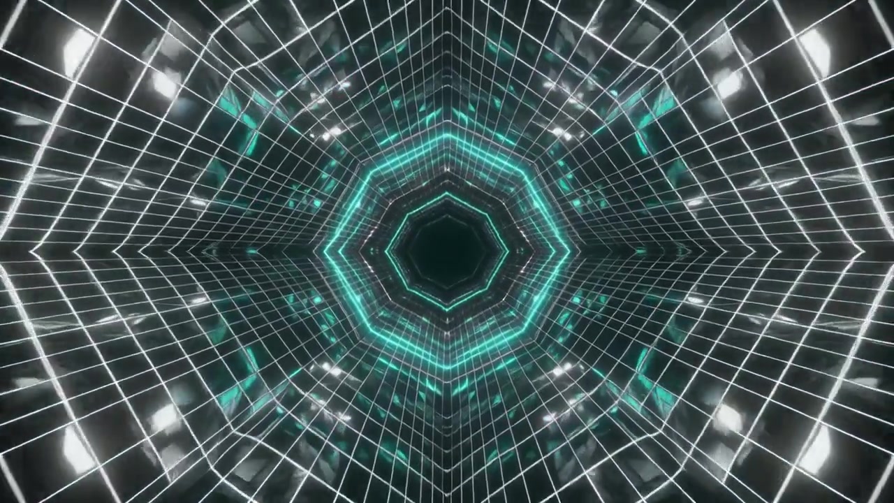 Futuristic Neon Grid Tunnel Moving Forward