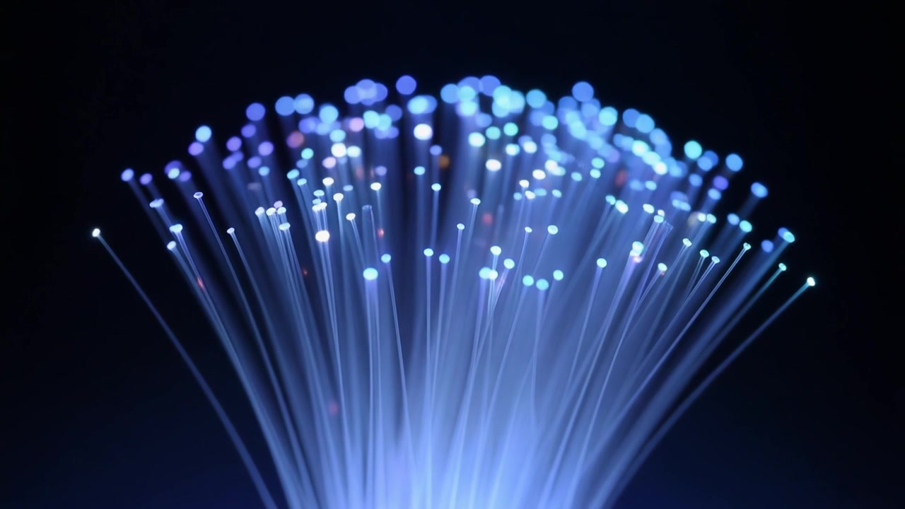 Glowing Fiber Optic Cables With Blue And Purple Light