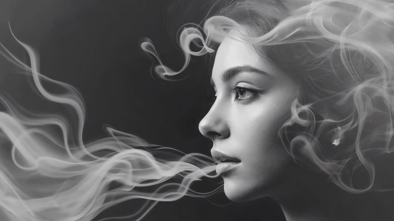 Artistic Black and White Portrait of Woman with Smoke