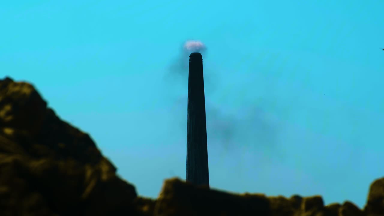 Smoke Emissions Billowing From a Chimney Against the Canvas of a Blue Sky - Static Shot