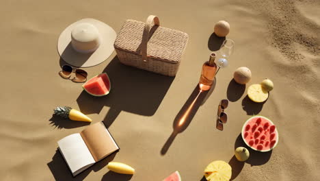 summer picnic on the beach with wine and fruit