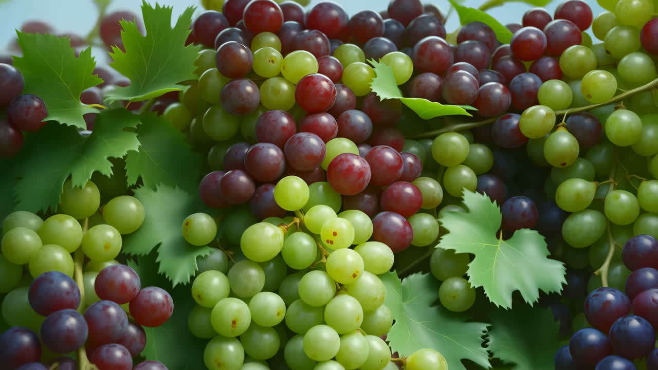 Primo piano di uva matura verde e rossa sulla vite.