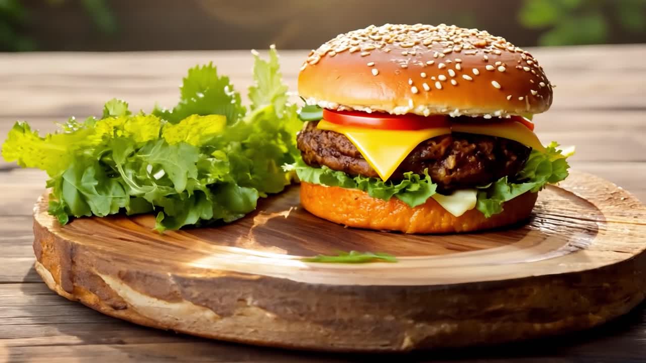 un primer plano de una deliciosa hamburguesa.