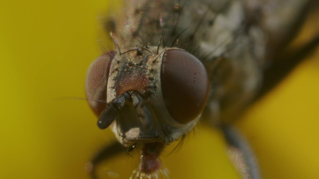 fotografía macro de la cabeza de la mosca y de los ojos omnidireccionales
