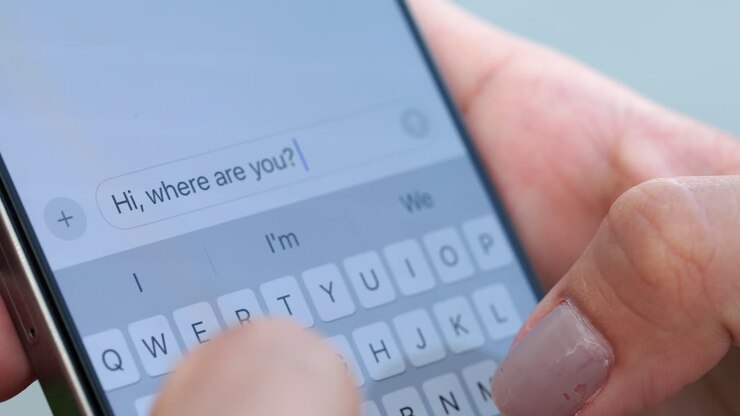 Typing a message on a smartphone