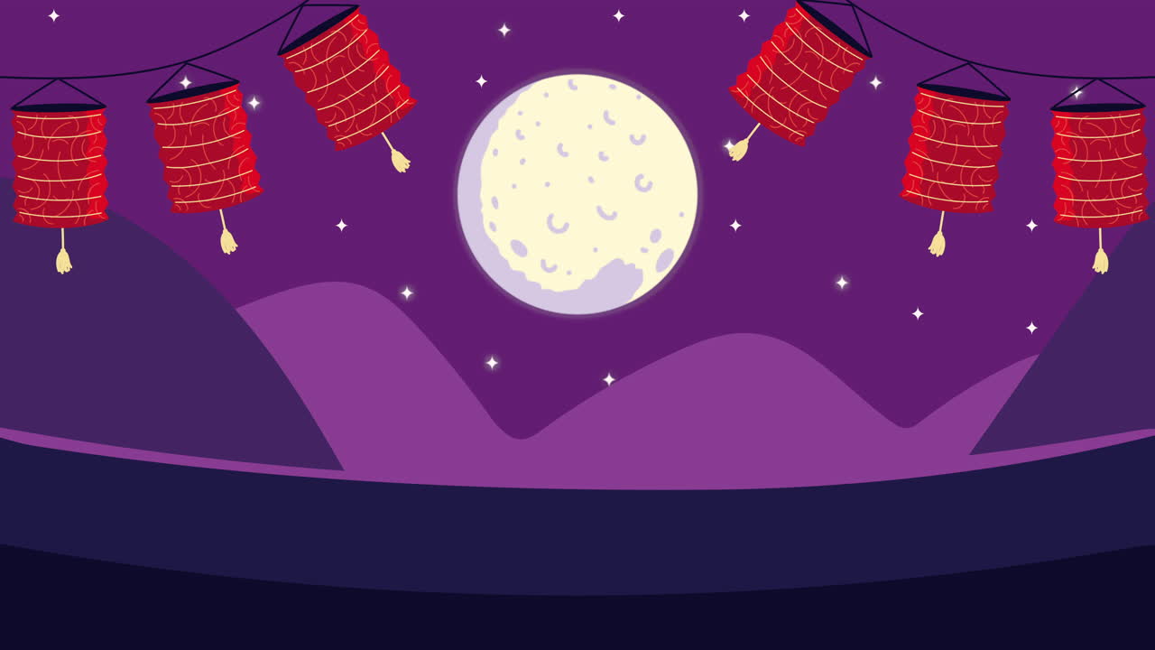 Mid autumn animation with lamps and moon | Premium Stock Video Footage