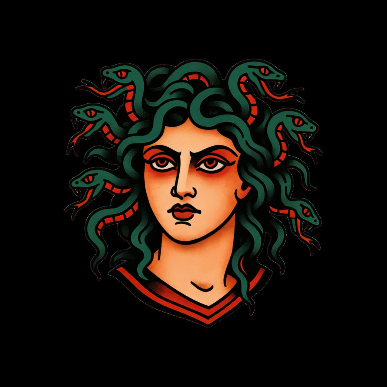Mythical Medusa head illustration animation isolated asset, transparent 4K video, alpha channel