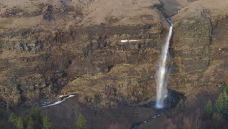 sweeping aerial view of icelandic waterfall cliff