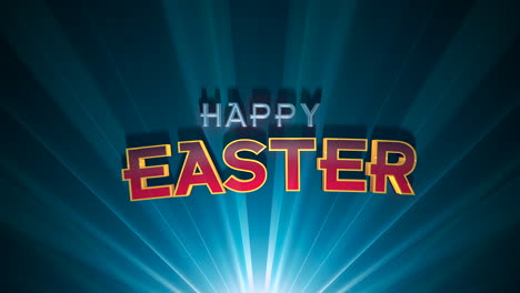 Colorful-Happy-Easter-cartoon-text-on-blue-texture-with-beams-rays