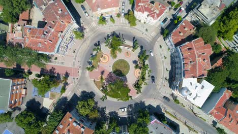 cityscape in varna, bulgaria. aerial view over circular street and shishkov garden park.