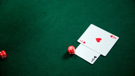pair of dice and playing cards on poker table 4k