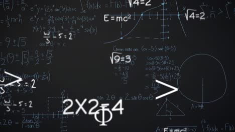 animation of mathematical equations, formulas and diagrams floating against grey background