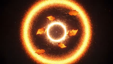 A Magical Display of Glimmering Leaves Surrounded by Sparkling Light: A Mesmerizing Transition from an Intricate Spiral to a Radiant Circular Formation