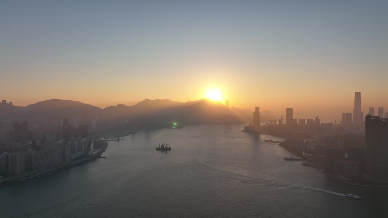 imágenes aéreas en 4k de la ciudad de hong kong al atardecer