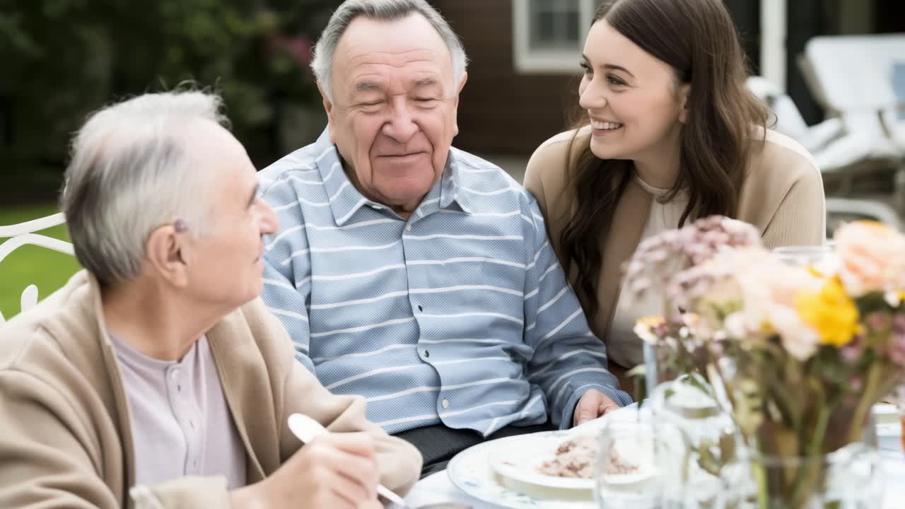 Family gathering around the table