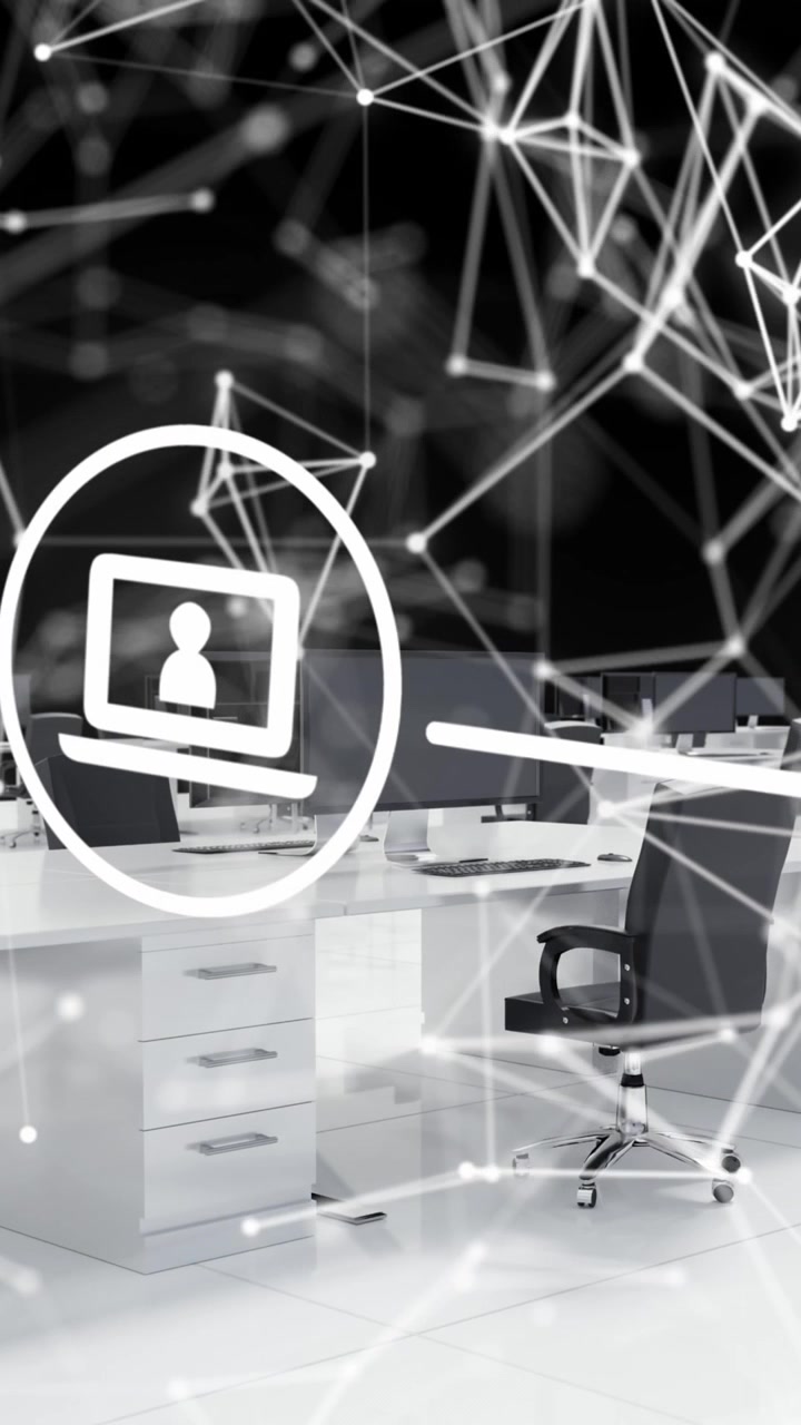 Animation of network of connections and icons over office