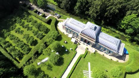 drone shot of mansion on estate