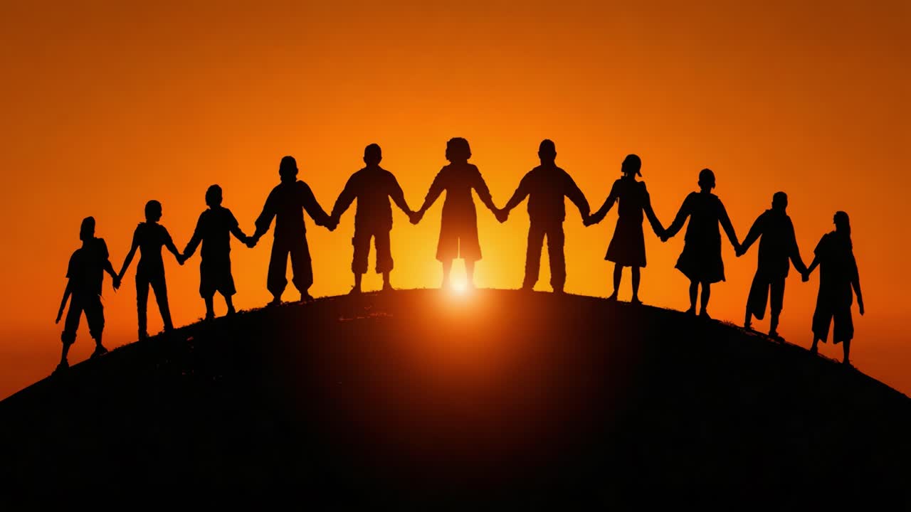 A Heartwarming Silhouette of Unity and Togetherness Against a Stunning Sunset Background Highlighting the Connection Between Generations and the Power of Community