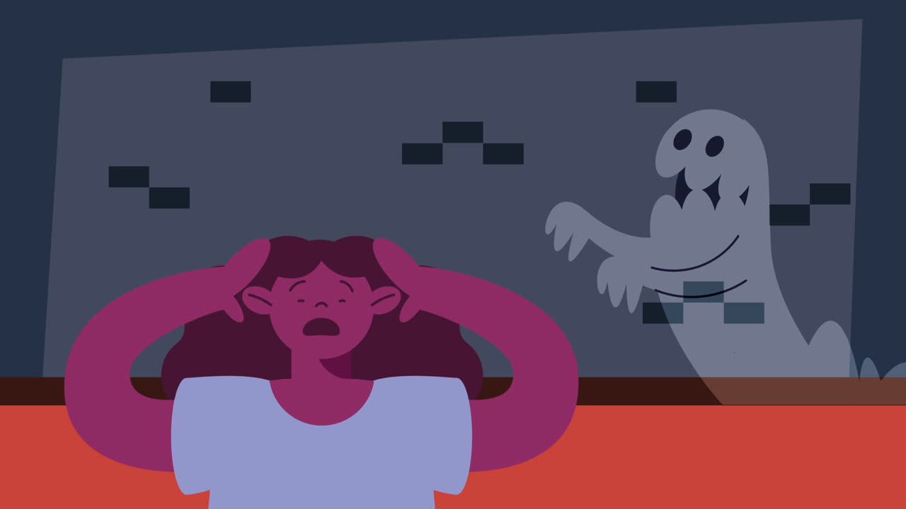 chica asustada y fantasma en la tv