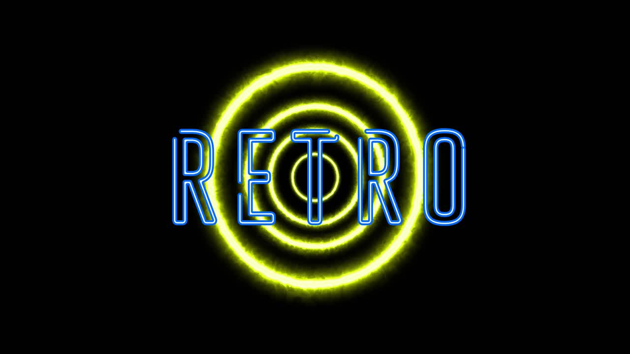 animación de texto retro de neón sobre fondo negro