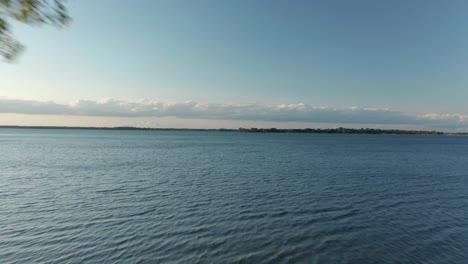 Drone-passing-by-a-lonely-tree-and-flying-over-the-huge-Ontario-lake