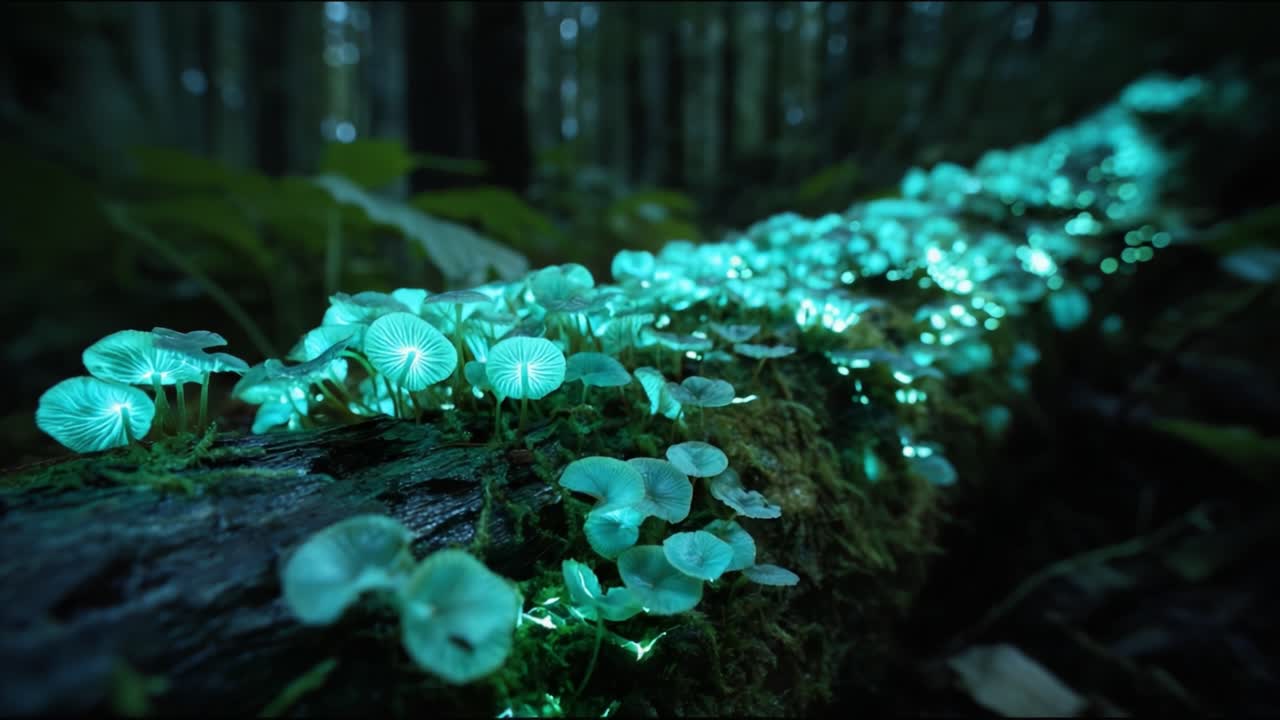 A Captivating Display of Bioluminescent Fungi Illuminating a Forest Log ...