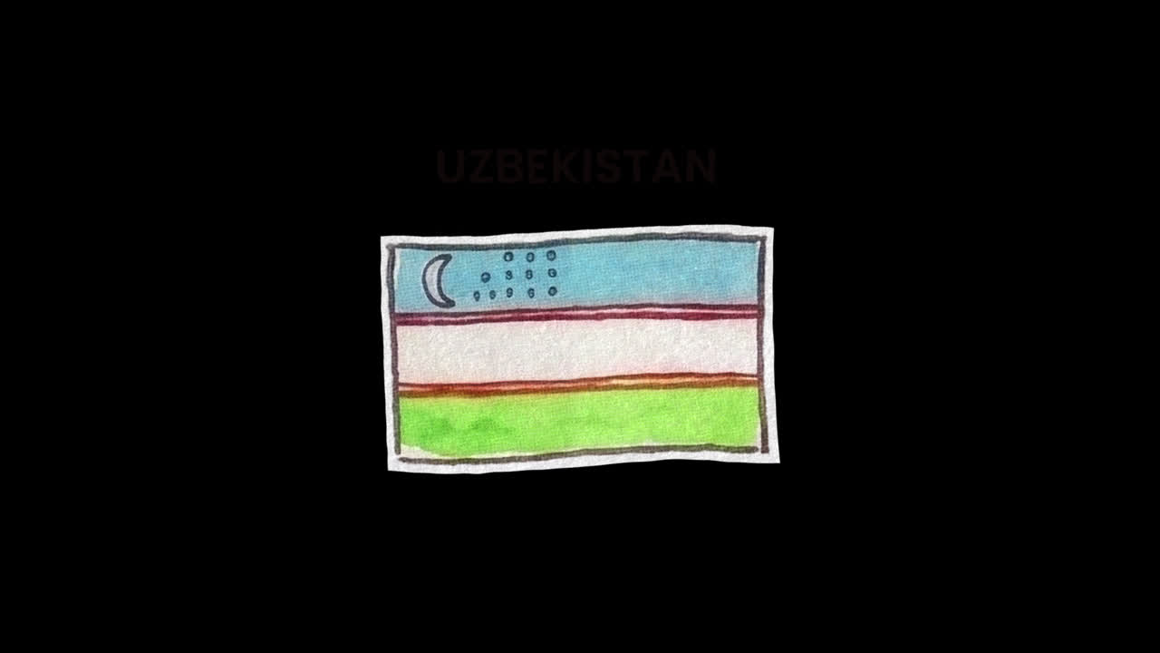 Hand-Drawn Flag of Uzbekistan on Black Background