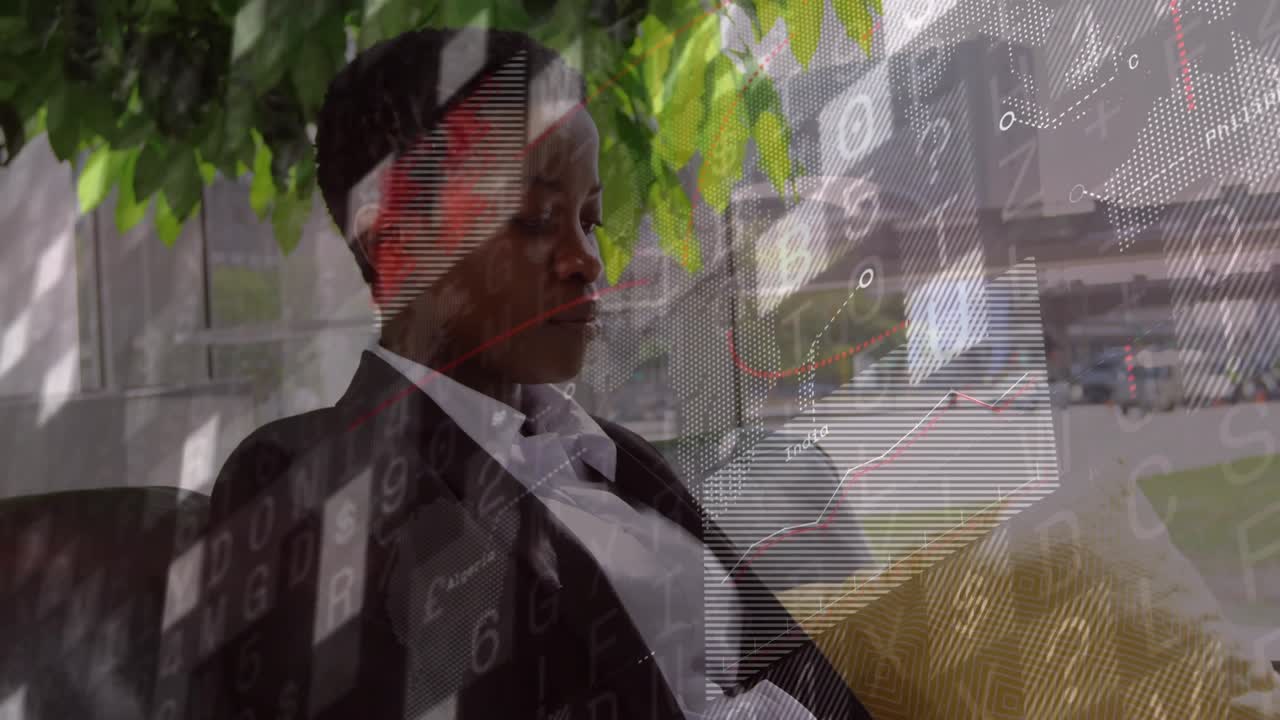 Analyst typing causing data grids and line chart appearing around her for market tracking