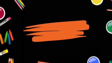 animation of orange shape with copy space over pencils on black background