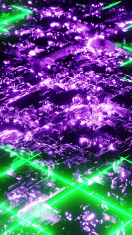 4k vertical animation. electronic circuit motherboard with glowing flowing lights background