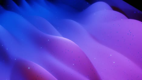 superficie 3d abstracta con hermosas olas, chispas luminosas y gradiente de color azul púrpura brillante. las olas corren en superficie mate con brillo interno y brillo. animación en bucle 4k