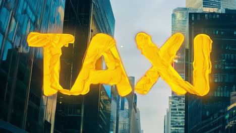 taxi sign morphing against a vibrant city background, showcasing urban transportation and modern travel themes