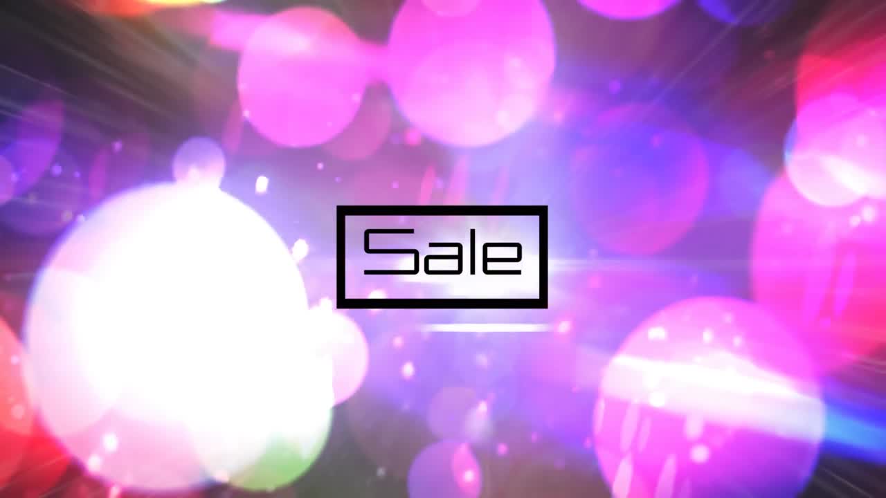 검은색 배경에 판매 텍스트와 모양의 애니메이션