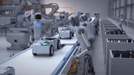 robots working on an automated assembly line in a factory