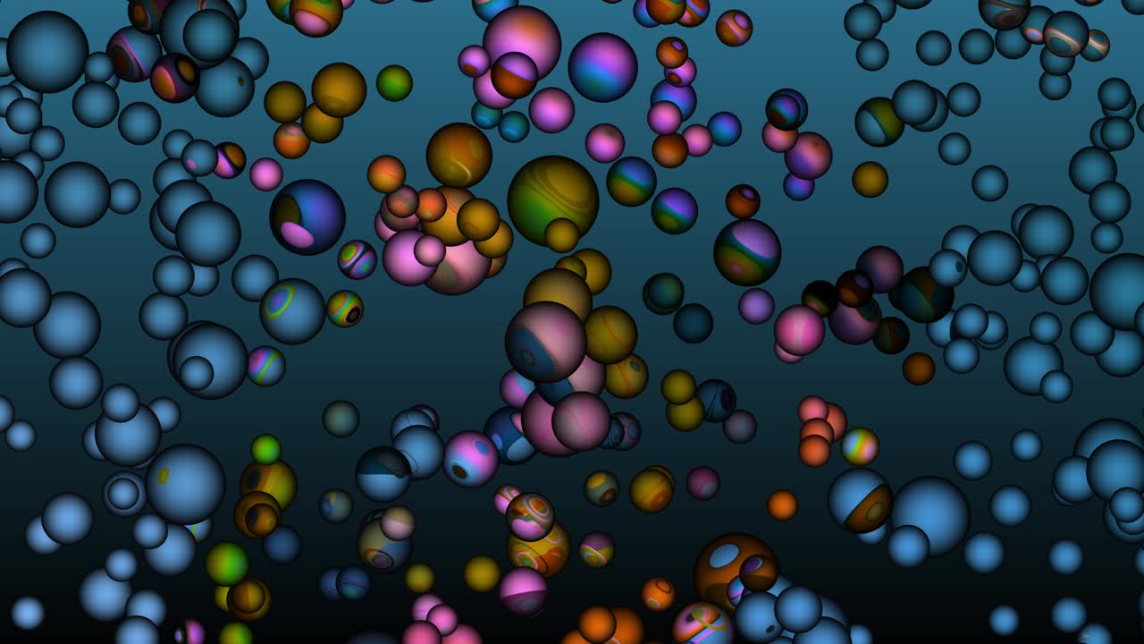 una corriente de pequeñas burbujas coloridas que se elevan.