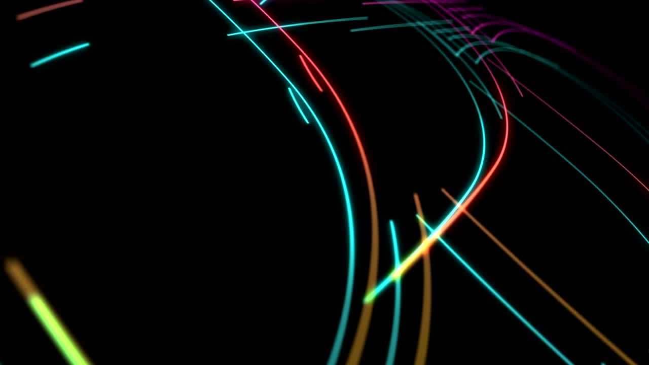 línea abstracta iluminación corazón móvil rosa amarillo y azul color, red de tecnología concepto de transferencia de datos digitales diseño, brillando en fondo negro animación de bucle sin costuras 4k con espacio de copia