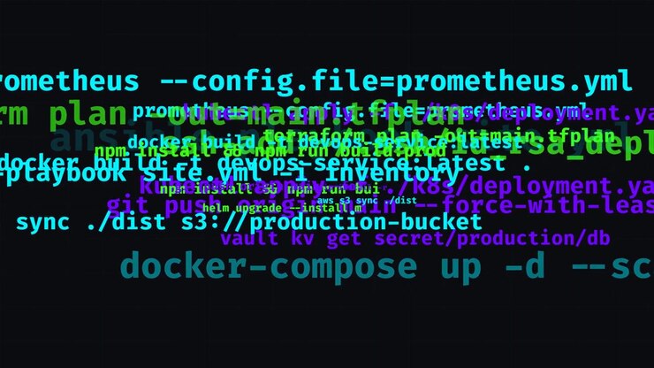 Abstract Motion Graphics of Overlapping Computer Code and Terminal Commands
