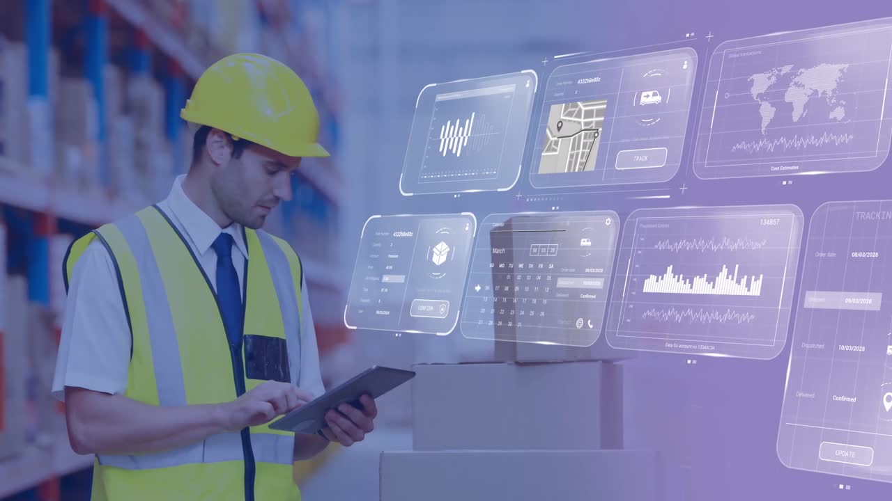 Premium stock video - Animation of data processing on screens over ...