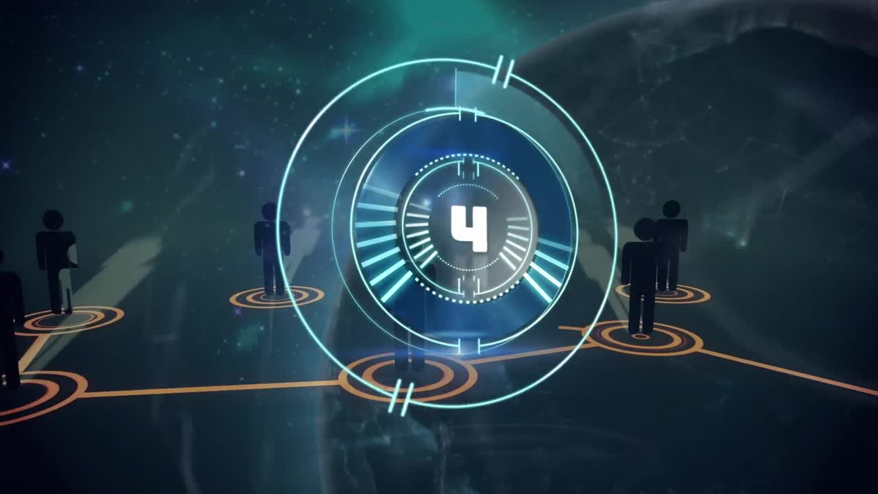 animación del escaneo del alcance y la red de conexiones sobre fondo negro