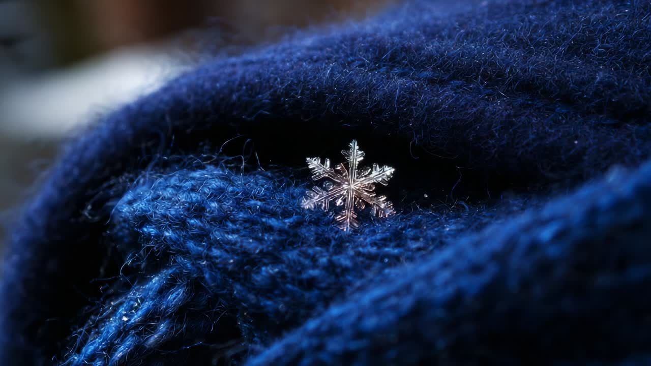 A Beautifully Crafted Silver Snowflake Pin Adorning a Cozy Blue Knit Scarf, Highlighting the Elegance of Winter Accessories and the Charm of Seasonal Fashion in this Captivating Close-Up Frame