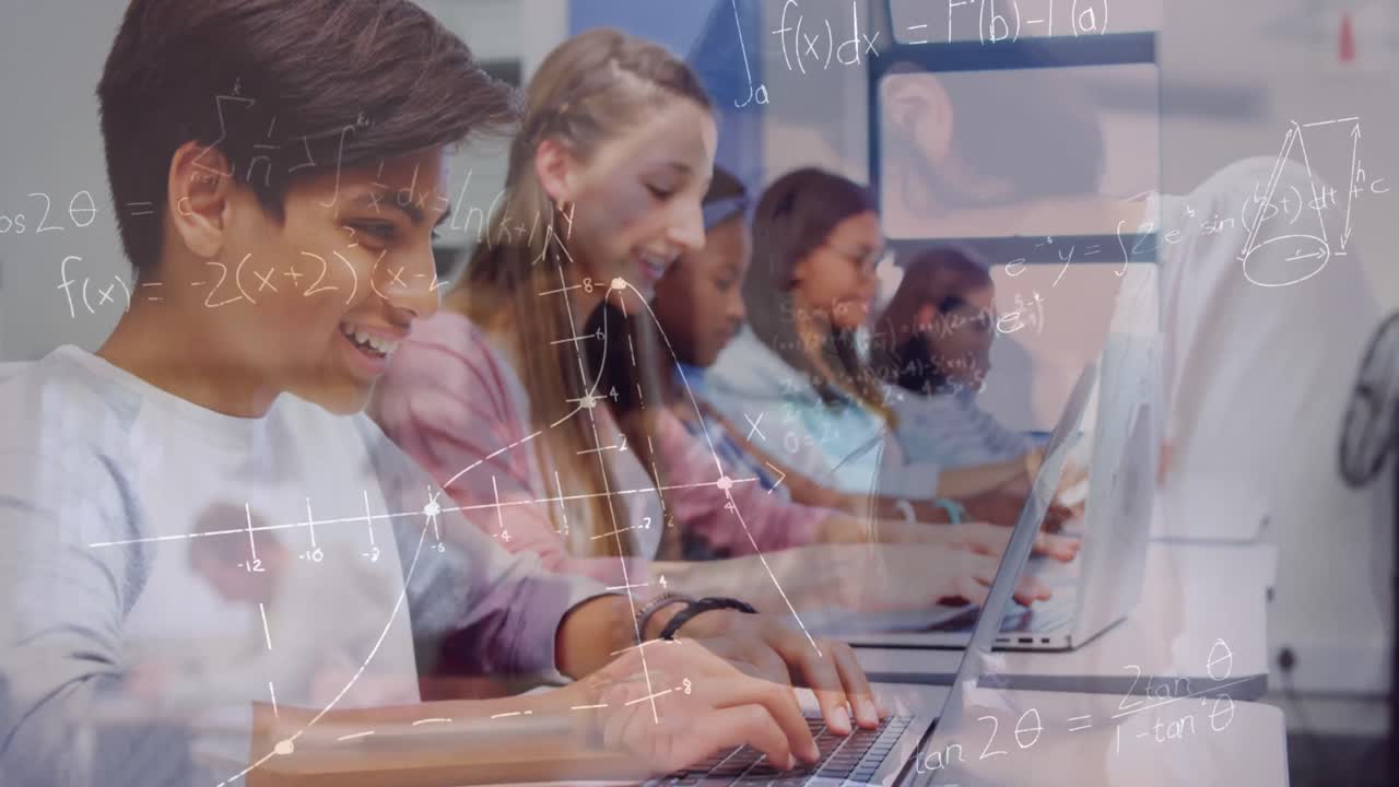 Animation of mathematical formulas over students in classroom