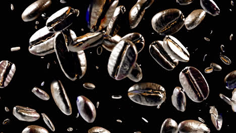 floating roasted coffee beans art animated overlay, transparent 4k video, alpha channel, prores 4444