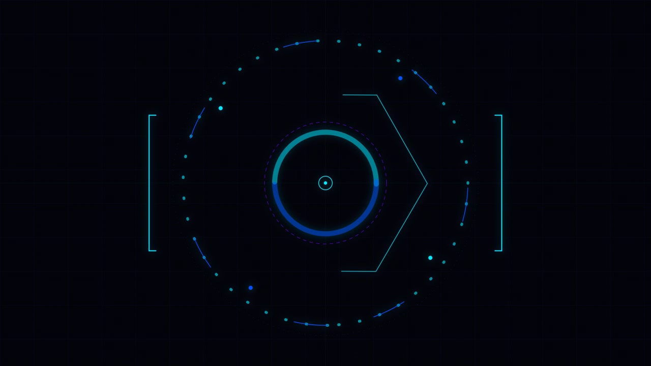 Futuristic Digital HUD Interface with Rotating Circular Elements